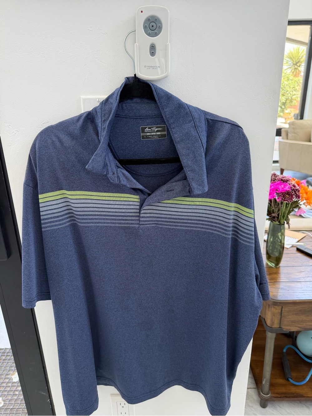 Hogan Navy Polo with Lime and Gray Stripes
